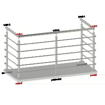 Nerezový sloup, vrchní kotvení, 5 řadový průchodný, vrch pevný (ø42,4x2 mm), broušená nerez K320 / AISI316