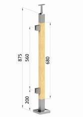 Dřevěný sloup, vrchní kotvení, výplň: sklo, levý, vrch pevný (40x40 mm), materiál: buk, broušený povrch s nátěrem BORI (bezbarvý)