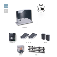 ROAD400KIT-KH sada pohonu pro posuvné brány do 400kg, 1x RD400 (24V, 210W, 310N), 1x RBA4R10 se zabudovaným přijímačem, 2x N INTI2 , 1 pár BF, 1x ELDC, 4x CREM-P
