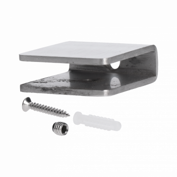 Držák police pro sklo 8-10mm, obsahuje gumovou podložku na šroubu M8x6, broušená nerez K320/AISI 304