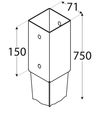 Pätka stĺpika nabíjacia/kotviaci hrot 71x150x750mm, 1,8mm žárový pozink, počet děr o průměru 11mm-4ks