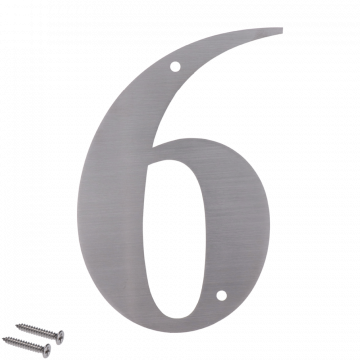 Číslo domové 6, (156x1.5mm), s dierami, brúsená nerez K320 / AISI 304