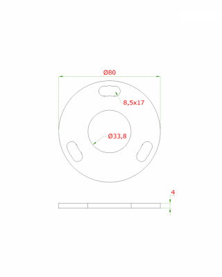 Kotvící plotna (ø80 mm) na trubku ø 33,7 mm (otvor ø33,8 mm), bez povrchové úpravy / AISI304