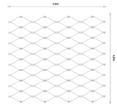 Nerezová lanková síť, 1,0m x 5m (šxd), oko 60x104 mm, tloušťka lanka 2mm, AISI316