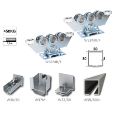 Samonosný systém 80x80x5 mm pro posuvné brány do 400 kg / 5,5 m průjezd (W39/80Zn 6 m pozinkovaný profil, 2x W38MR/F, 1x W36/80, 1x W37/M, 1x W32/80)