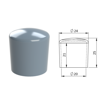 Vnější krytka PVC ø 24 x 25 mm, otvor 20 x 21 mm, šedá
