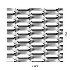 Tahokov Zn, kosočtvercové oko: 44x12mm, mostík: 5mm (1500x1000x1.5mm), orientace oka: rozměr oka 44mm je rovnoběžná s rozměrem tabule 1500mm