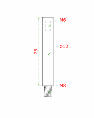 Čep (vnější závit M8 - vnitřní závit M6, ø 12mm, L: 75mm), leštěná nerez /AISI304