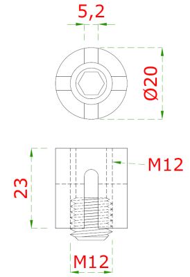 úchyt pre nerezové lanko ø 5mm, so zadným závitom M12, brúsená nerez K320/AISI304