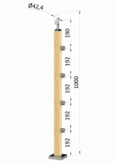 Dřevěný sloup, vrchní kotvení, 4 řadový, průchozí, vrch nastavitelný (40x40mm), materiál: buk, broušený povrch bez nátěru