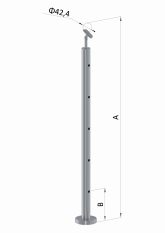 Nerezový sloup, vrchní kotvení, 5 děrový průchodný, vrch nastavitelný (ø 42,4x2 mm), broušená nerez K320 / AISI316
