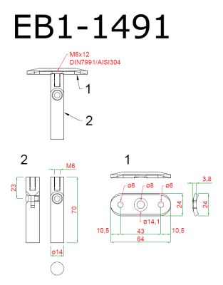 Držák madla s kloubem na trubku ø42.4mm ku EB1-777, AISI304