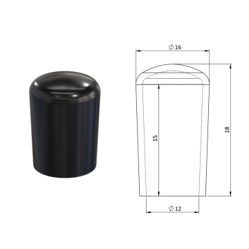 Vnější krytka PVC ø ø 16 x 18 mm, otvor 12 x 15 mm, černá