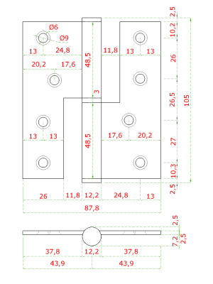 Nerezové panty 2ks (pravé), 100x88x2.5mm, Max. nosnost: 80 kg (2 panty), broušená nerez K320 /AISI304