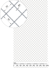 Žebírkové pletené síto - vzor Diamant, oko: 50x50mm, průměr pletiva ø4mm, rozměr 1000x2000mm, pozinkované