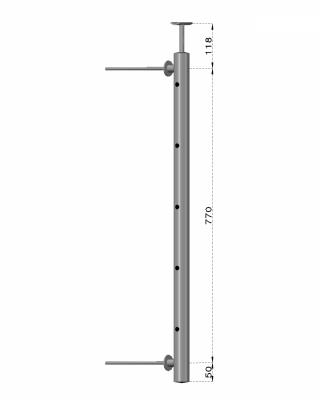 Nerezový sloup na francouzsky balkón, boční kotvení, 5 dírový, průchozí, vrch pevný, (ø 42.4x2 mm), broušená nerez K320 /AISI304