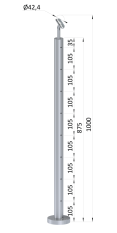 Nerezový sloup, vrchní kotvení, 8děrový, lanko, průchozí