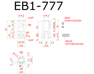 Spodek držáku madla na vypalované sloupy, brus AISI304