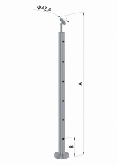 Nerezový sloup, vrchní kotvení, 6 děrový koncový, vrch nastavitelný (ø42,4x2 mm), broušená nerez K320 / AISI316