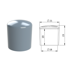 Vnější krytka PVC ø 21 x 23 mm, otvor 18 x 19 mm, šedá