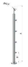 Nerezový sloup, vrchní kotvení, 4 řadový průchodný, vrch nastavitelný (ø 42,4x2 mm), broušená nerez K320 / AISI316