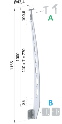 Nerezový vypalovaný sloup, boční kotvení, 8děrový
