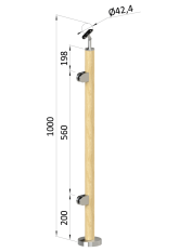 Dřevěný sloup, vrchní kotvení, výplň: sklo, levý
