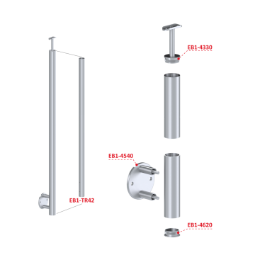 Nerezový sloup, boční kotvení, bez výplně, vrch pevný (ø 42,4x2 mm), broušená nerez K320 / AISI304