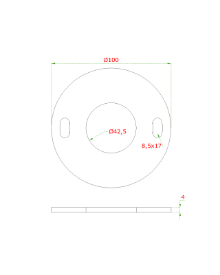 Kotvící plotna (ø100 mm) na trubku ø42,4 mm (otvor ø42,5 mm), bez povrchové úpravy / AISI304