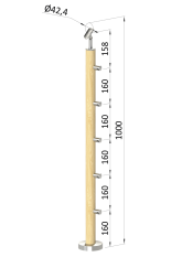 Dřevěný sloup, vrchní kotvení, 5 řadový, průchozí, vrch nastavitelný (ø42 mm), materiál: buk, broušený povrch bez nátěru