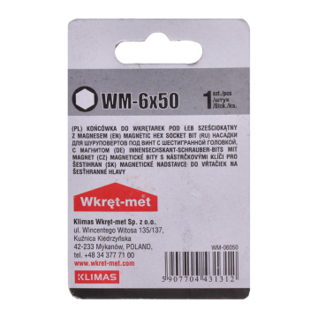 1 dílny blistr s bitem SW 6, délka 50mm