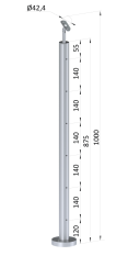 Nerezový sloup, vrchní kotvení, 6 děrový na lanko, koncový, vrch nastavitelný (ø 42.4x2mm), broušená nerez K320 /AISI304