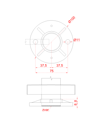 Nerezový sloup, vrchní kotvení, 5 děrový koncový, vrch pevný (ø42,4x2 mm), broušená nerez K320 / AISI304