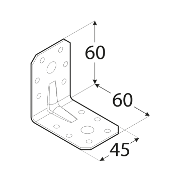 úhelník s prolisem 60x60x45mm, 2,0mm, pozink, díry průměr 5mm-12ks, 11mm-2ks