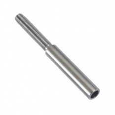 Úchyt (lepící) pro ocelové lanko ø 5 mm s vnějším pravotočivým závitem M6 x 30 mm, (ø 8 mm / L: 70 mm), broušená nerez K320 / AISI304. použít lepidlo MD-GEL454/20