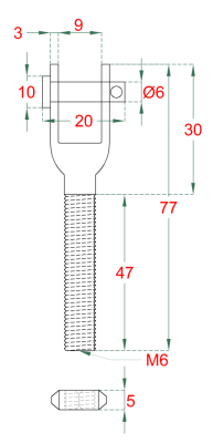 Nerezový úchyt s pravým závitem M6, broušená nerez K320 / AISI304