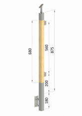 Dřevěný sloup, boční kotvení, výplň: sklo, levý, vrch nastavitelný (40x40mm), materiál: buk, broušený povrch bez nátěru