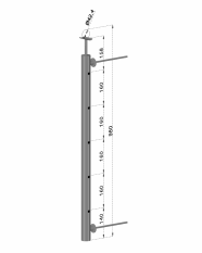 Nerezový sloup na francouzsky balkón, boční kotvení, 5 dírový, pravý, vrch pevný, (ø 42.4x2 mm), broušená nerez K320 /AISI304