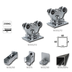 Samonosný systém 60x60x4mm pro posuvné brány do 150kg / 4m průjezd (W39/60Fe 6m čierný profil, 1x W-SET60/F2)