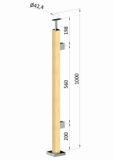 Dřevěný sloup, vrchní kotvení, výplň: sklo, pravý, vrch pevný (40x40mm), materiál: buk, broušený povrch s nátěrem, BORI (bezbarvý)