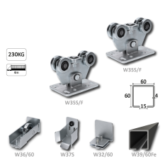 Samonosný systém 60x60x4 mm pro posuvné brány do 150 kg / 4 m průjezd (W39/60Fe 6 m černý profil, 1x W-SET60/F)