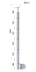 Nerezový sloup, boční kotvení rohové, 4 děrový, rohový: 90°, vrch pevný (ø 42.4x2mm), broušená nerez K320 /AISI304