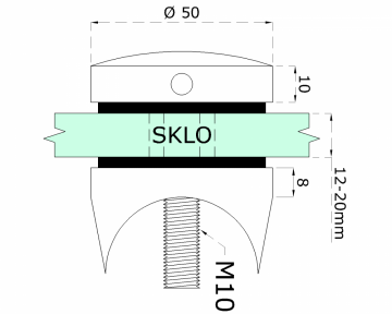 Svorka bodová na sklo 12-20 mm na trubku ø 42,4 mm, broušená nerez K320 / AISI304, balení obsahuje gumičky na sklo