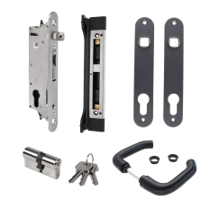 LOCINOX® sada FIFTYSET pro zamykání křídlové branky (štítek, doraz, cylindrická vložka, klika), pro profil 50x40 mm
