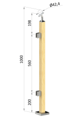 Dřevěný sloup, vrchní kotvení, výplň: sklo, levý