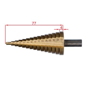 Stupňovitý kuželový vrták HSS 4341 TiN 4-32, 3 ploché boční úchopy