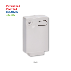 Přijímač interní 4-kanálový (868 MHz), pevný nebo plovoúci kód, paměť: 400 kódů