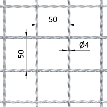 Žebírkové pletené síto - rovné, oko: 50x50mm, průměr pletiva ø4mm, rozměr 1000x2000mm, materiál: Nerez /AISI 304