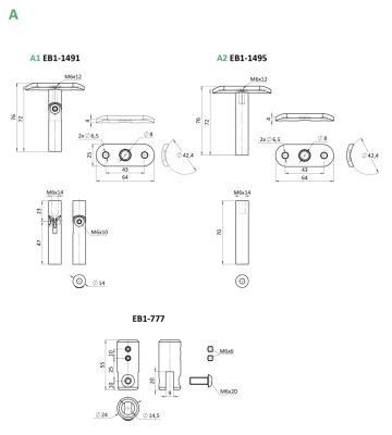 Nerezový vypalovaný sloup, vrchní kotvení, 8děrový