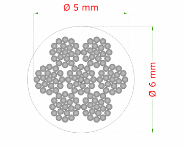Oceľové lanko ø 5mm (7x19 dr.) /galvanicky pozinkované s PVC obalom ø1mm - celková hrúbka ø6mm